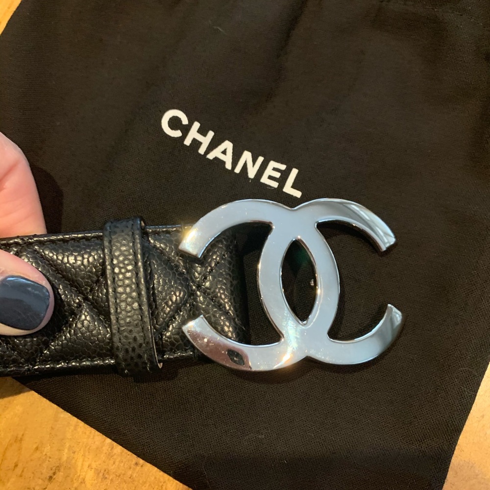 Authentic Chanel  Black Leather Quilted Belt